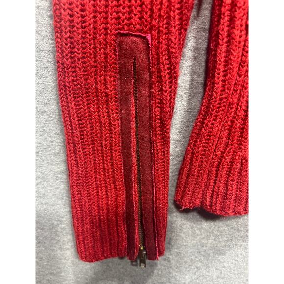 VTG Free People Cardigan Sweater Full Zip Sleeve Zipper Pocket Red Womens Size M - Picture 5 of 9